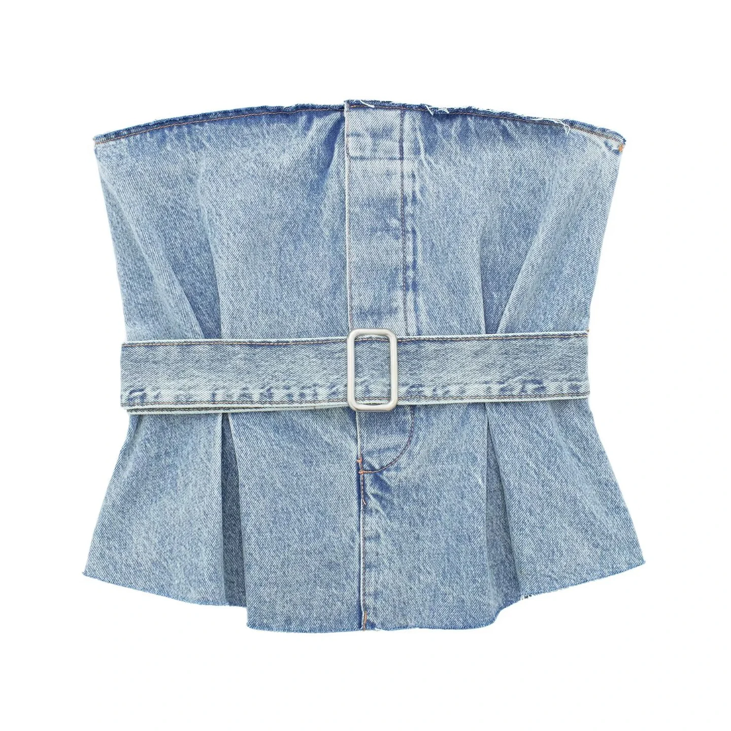 

HDIMM TRAF 2023 Summer Women Denim Corset Top for Women Off Shoulder Sleeveless Tops with Belt Ladies Backless Sexy Tube Tops