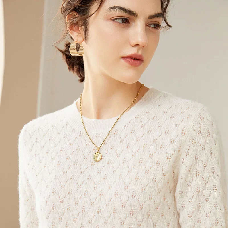 Женский свитер из чистой шерсти с короткими рукавами новый стиль пуловер круглым