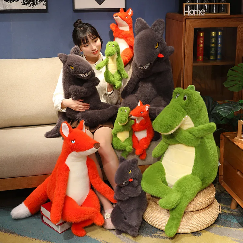 Мультяшные животные плюшевые игрушки зеленые динозавры оранжевые лисы Черные