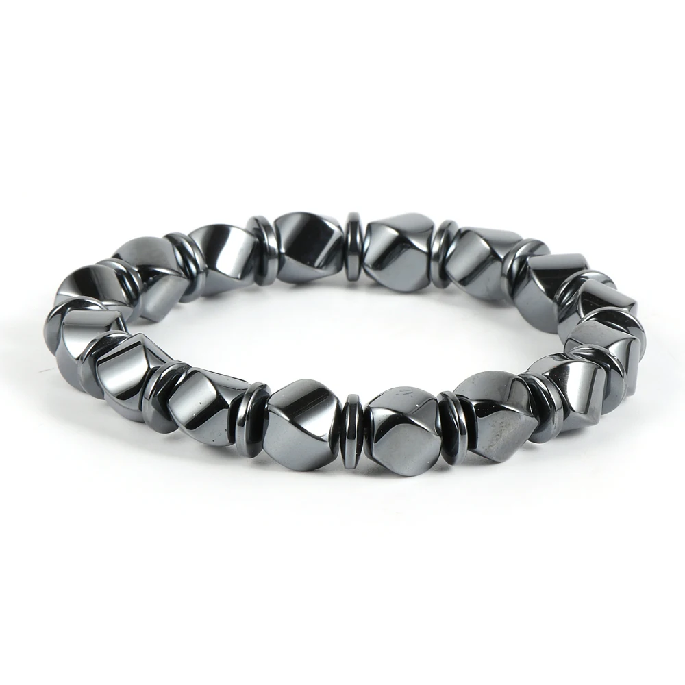 

A Grade Natural Hematite Stone Beads Bracelets Black Beaded Strand Wristband Simple Design Healthy Jewelry for Men Women