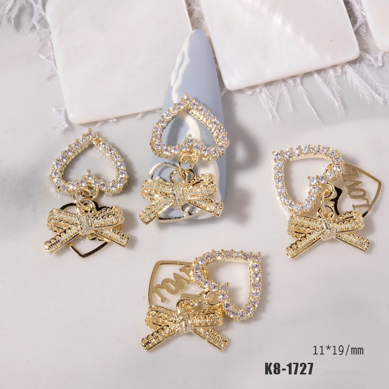 

3D New Shiny Zircon Nail Art Jewelry Diamond Rhinestone Rotating Love Bow Pearl Nail Decoration Crystal Flower