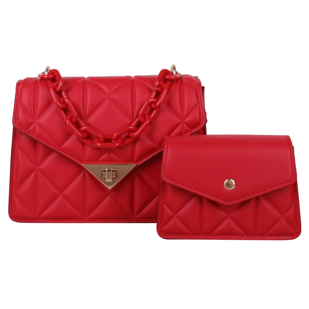

2Pcs Women Bag Set Diamond Lattice Shoulder Clutch Leather Chain Composite Bags for Women Outdoor Shopping Traveling