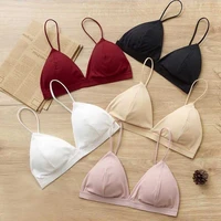 french sweet triangle cup bra womens wire free bralette breathable comfort spaghetti straps lingerie push up underwear