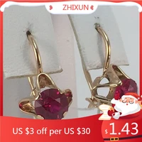 vintage fashion rhombus petals gold color dangle earrings simple red metal hook earrings for women wedding jewelry gift