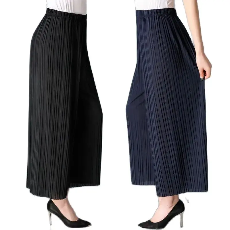 

Women's Pleated wide leg pants women's summer loose casual straight pants plus large size Capris female trousers P3 425
