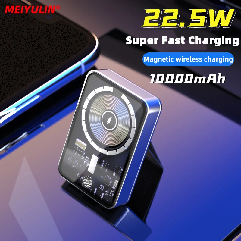 

10000mAh Magnetic Power Bank With Stand 5000mAh 15W Wireless Fast Charge USB C Transparent External Battery For iPhone 14 Xiaomi