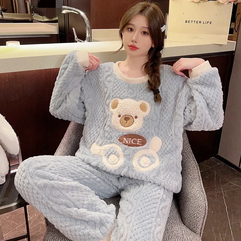 

Зимняя модель 2023, размеры 5XL, толстые теплые фланелевые пижамные комплекты с длинным рукавом для женщин, Корейская Милая мультяшная Пижама, домашняя одежда
