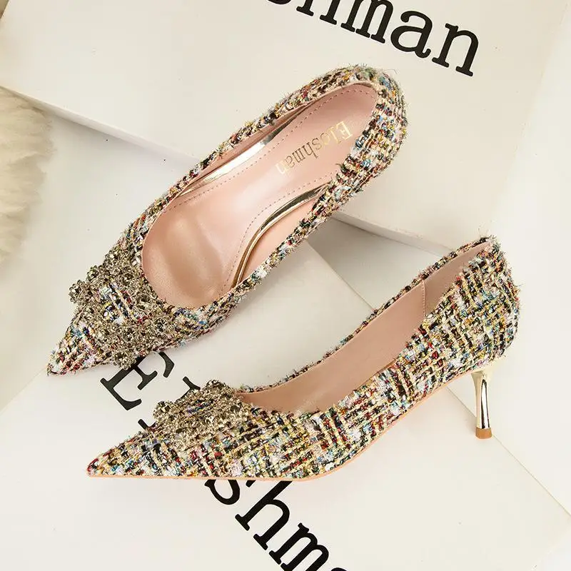 

Stiletto High Heels Rhinestone Pumps for Women Shoes 6cm Thin Heels Shallow Pointed Toe Fashion Sexy Thin High Heels 2022 New