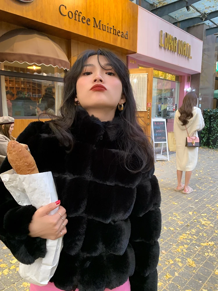 Теплая черная меховая куртка женское пальто дизайн из интегрированной кожи и