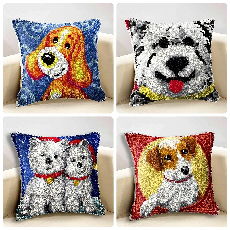 

Dog Series Latch Hook Rug Kits Latch Hook Pillow Cover Kits Embroidered Pillow Latch Hook Beginner DIY Supply