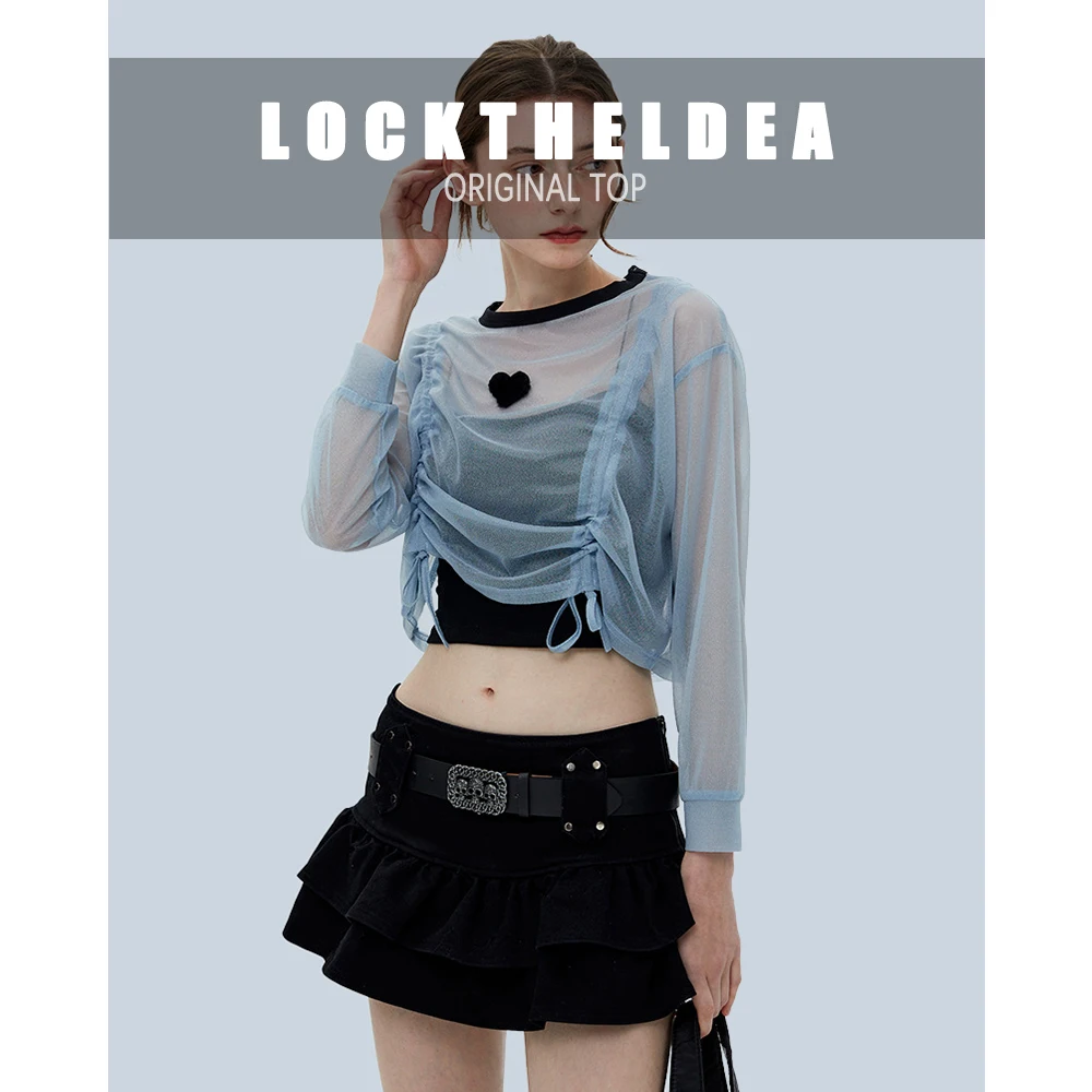 

LockTheIdea Women Thin Sun Protection Shirt Summer Sexy Woman TShirts Perspective Crop Tops female Ice Silk Long Sleeve T-Shirt