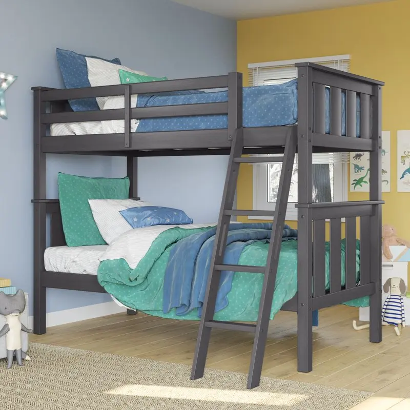 

Twin Over Twin Bunk Bed, Gray Finish