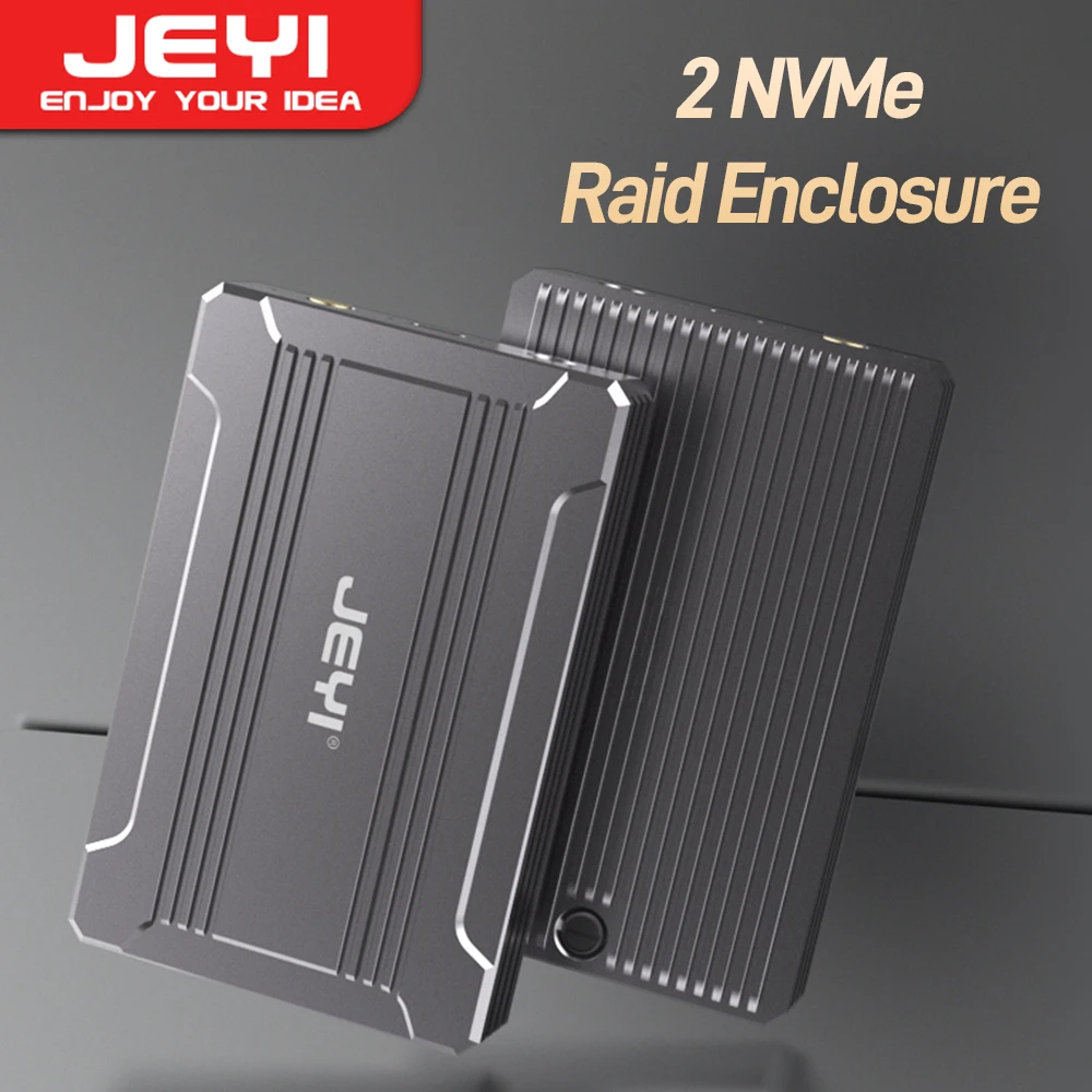 JEYI Dual Nvme Enclosure, 2-Bay Hardware RAID Enclosure, 20Gbps Transmission Speed SSD Case, Support RAID0/ RAID1/ Large/ JBOD