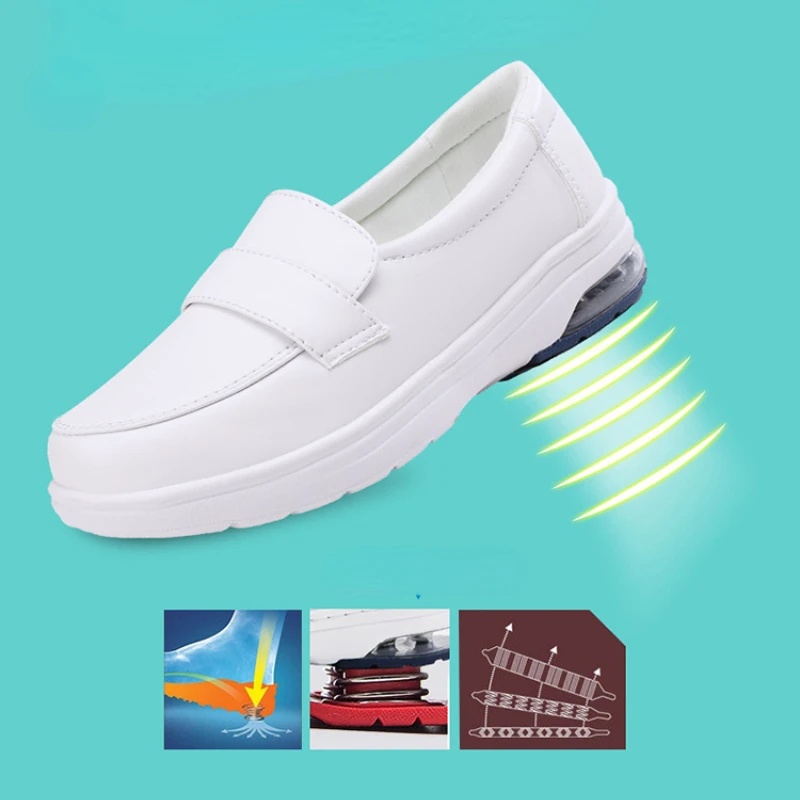 2022 New Women's White Flats Shoes Comfortable Soft Air Cushion Non-slip Work Shoes Slip-on Shallow Footwear Fashion Loafers