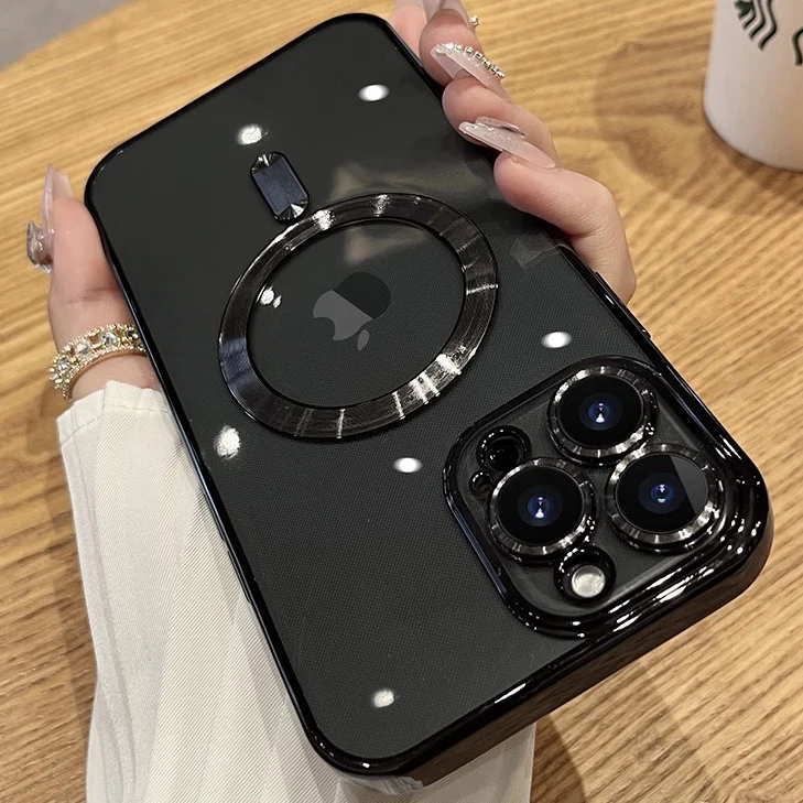 

Luxury Plating Transparent Magnetic Wireless Charging Case for IPhone 13 12 11 Pro Max X XR XS 7 8 Plus SE 2020 Silicone Cover