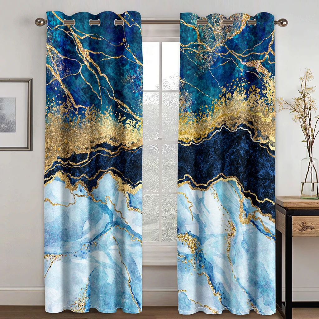 

Modern Abstract Luxury Elegant Navy Blue Green Grey Marble Shading Drapes Darkening Window Curtain for Living Room Bedroom Decor