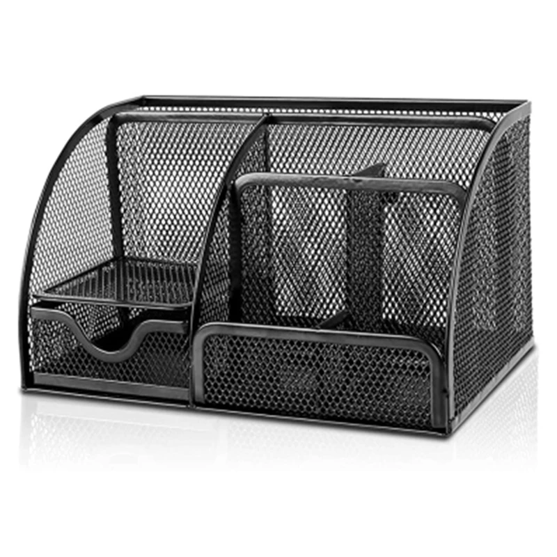 

Desk Organizer, Multi-Functional Mesh Desk Organizer With 6 Compartments And 1 Drawer For Home, Office, School