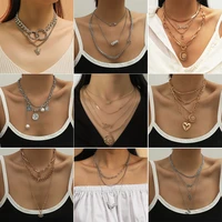 necklace for women alloy heart shaped butterfly multilayer retro concise individuality hip hop style punk fashion accessories