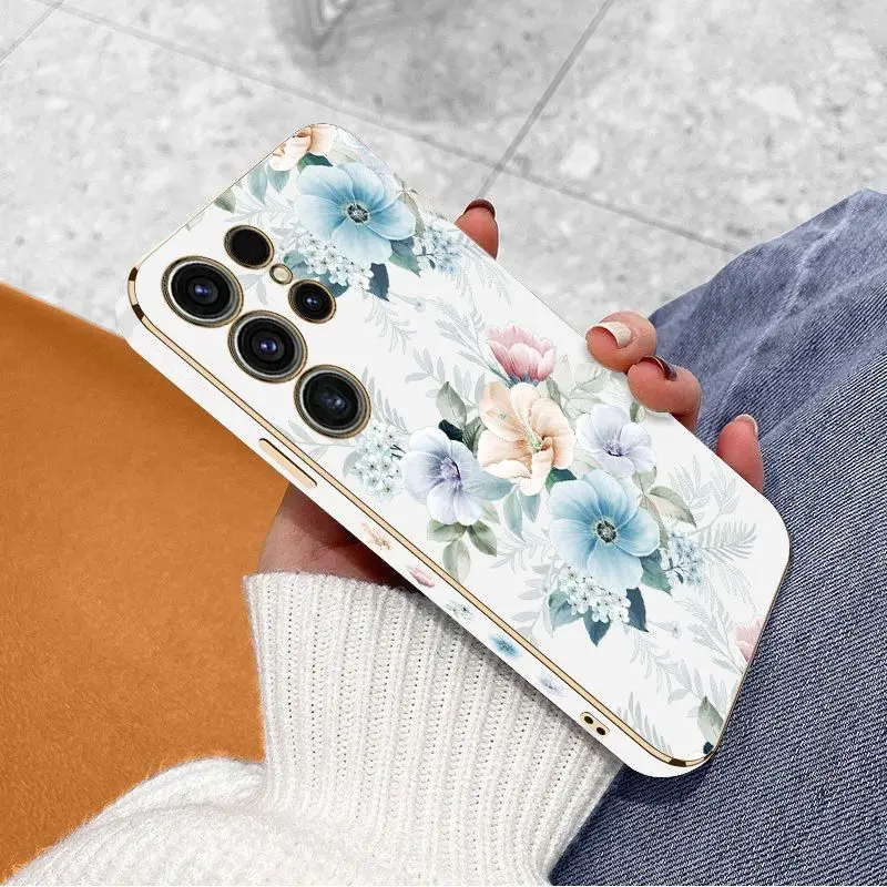 Colored Jasmine Flowers Luxury Plating Phone Case For Samsung Galaxy S23 S22 S21 S10 S9 S8 Plus Note 20 ultra 10 Plus Cover