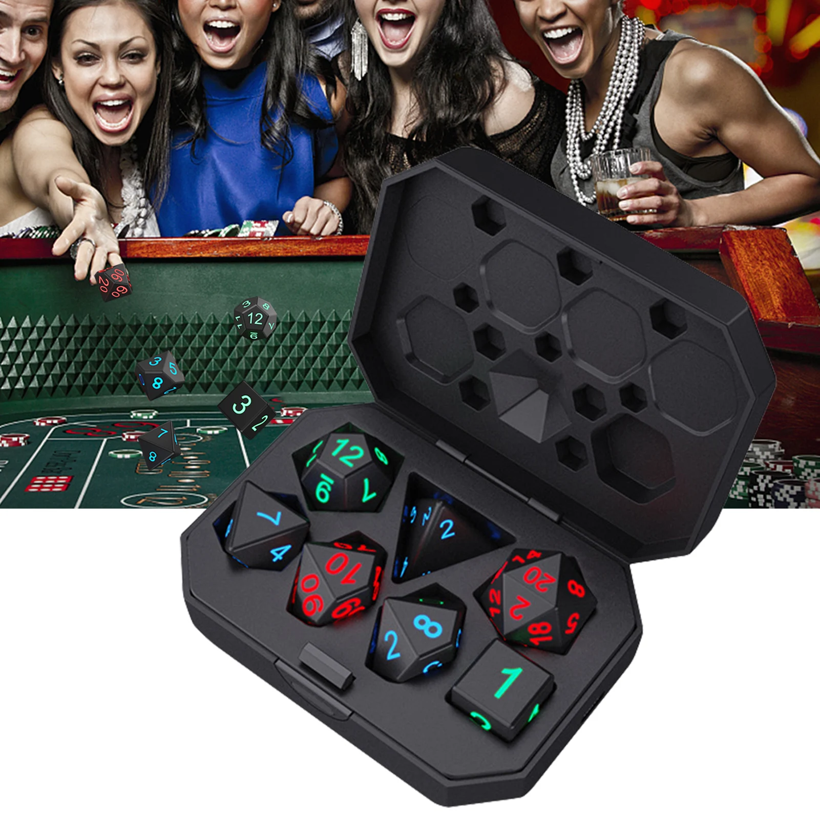 

7pcs Luminous Dice Chessboard Colorful Multi-sided Electronic Dice Entertainment Group Table Game Charging Dice Game Set