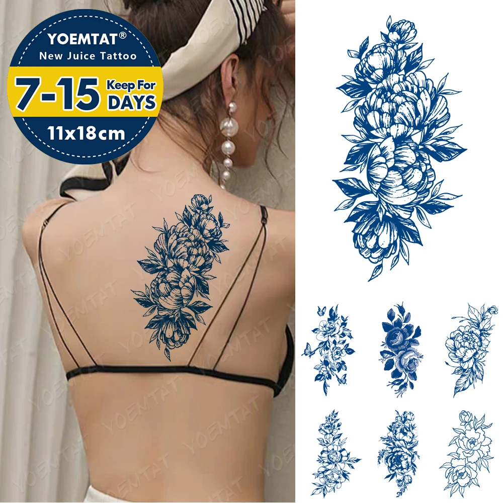 

Blue Peony Ink Juice Waterproof Temporary Tatoo Sticker Flash Tattoo Body Art Back Sexy Lasting Transfer Fake Tattoos Men Women