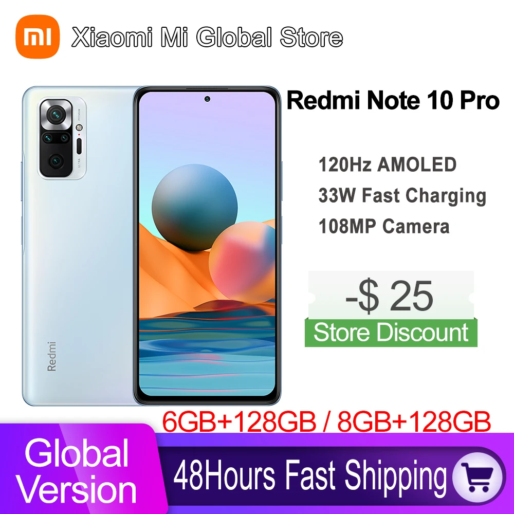 

Global Version Xiaomi Redmi Note 10 Pro 6GB/8GB 64GB/128GB Smartphone 108MP Camera Snapdragon 732G 120Hz AMOLED Display