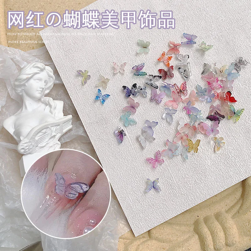 

20pcs Colorful Frosted Butterfly Nail 3D Charms Resin Stones Gel Polish Rhinestone Nail Sticker Decora Manicure Design Accessory