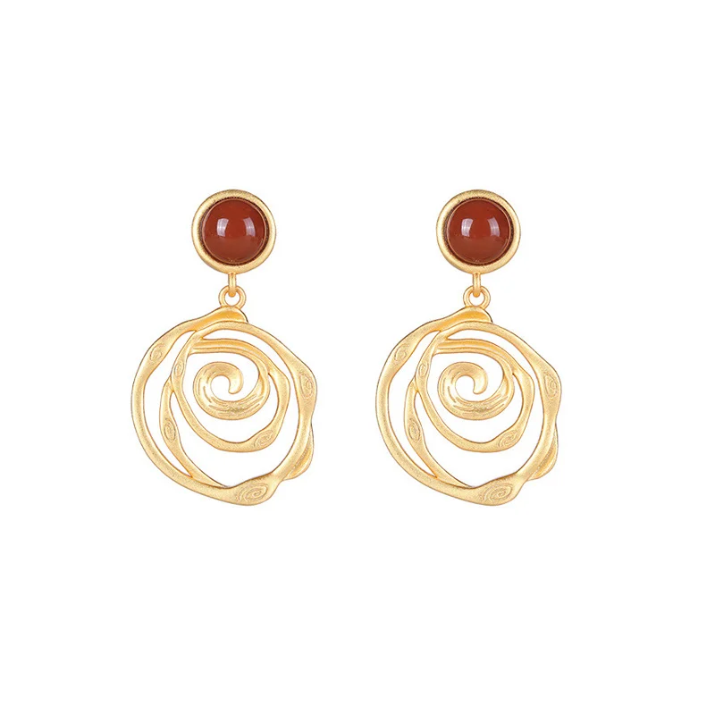 Половина лета Zhao Ling Same Sle Серьги Xu Half Summer Рубиновые серьги от комаров Ретро