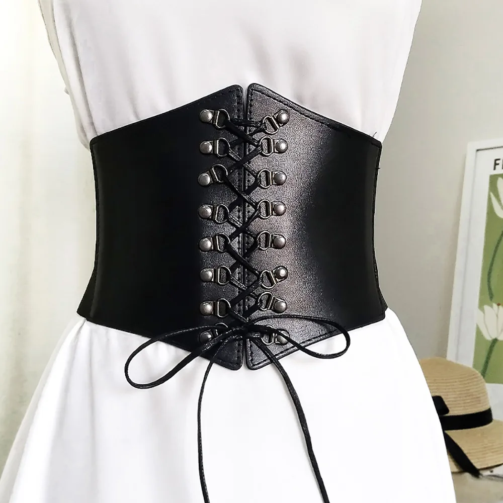 New Corset Punk Black Wide Women's Belt PU Leather Slim Waist Women's Sports Slimming Belt Outer Wear Elastic Waistband