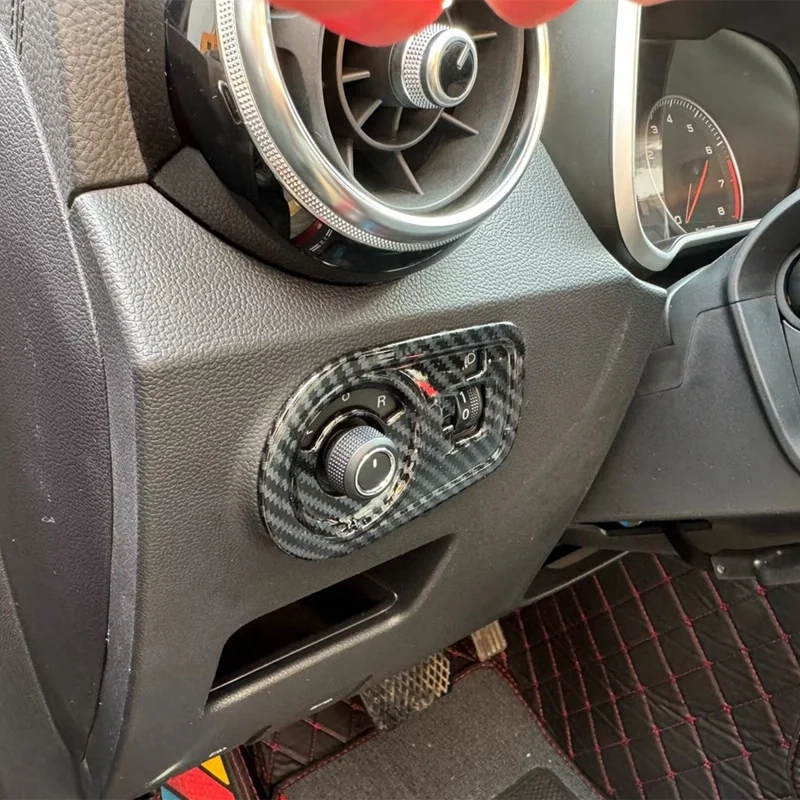 For MG ZS 2024 Car Headlight Switch Buttons Cover Decorative Trim Interior Accessoriess Carbon Fiber LHD