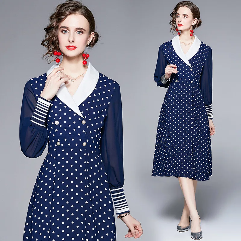 

Женское платье-рубашка в горошек, с длинным рукавом