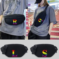 fashion women waist bag packs female phone purses ladies chest messenger bags rainbow series pattern for running cycling