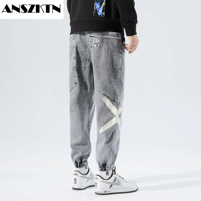 

ANSZKTN Men's Spring and Autumn style Japanese fashion brand loose black pant wide leg fat casual large size cargo jeans