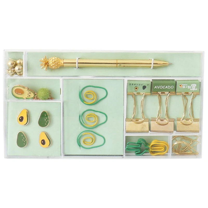 

Avocado Green Series Pin Nail Set Office Stationery Gel Pen Paper Clip