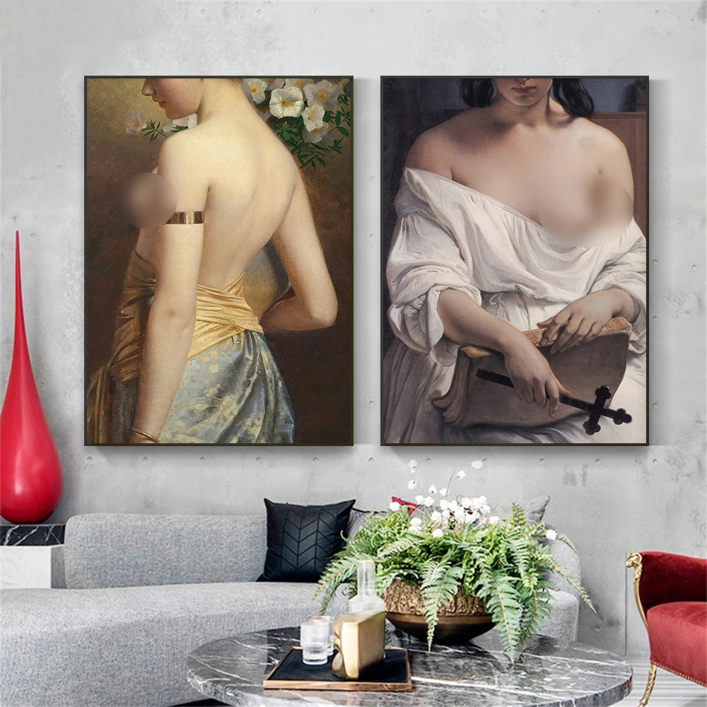 

Altered Art Antique Oil Painting Prints Woman Portrait Poster Vintage Goth Wall Art Feminine Canvas Painting Home Bedroom Decor