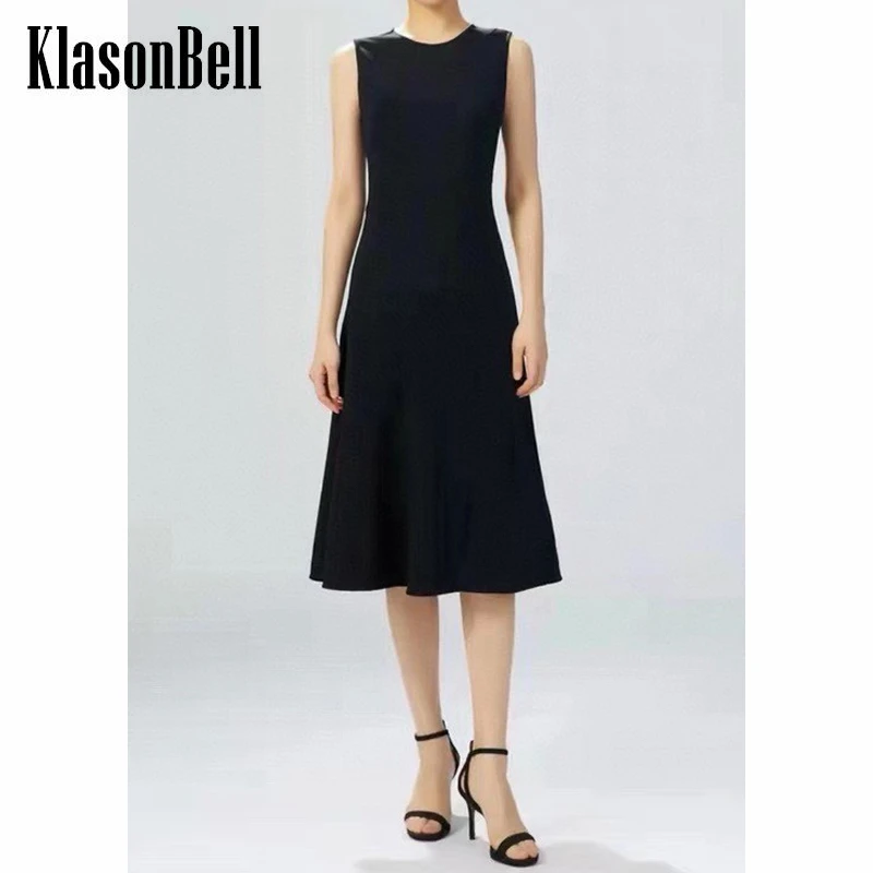 6.6 KlasonBell Temperament Round Neck Sleeveless Solid Color Slim Flared Dress Women