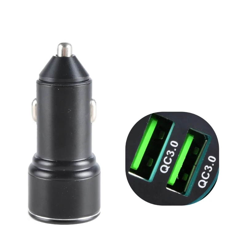 Сверхбыстрая алюминиевая автомобильная зарядка 18 Вт QC3.0 2 USB для быстрой зарядки