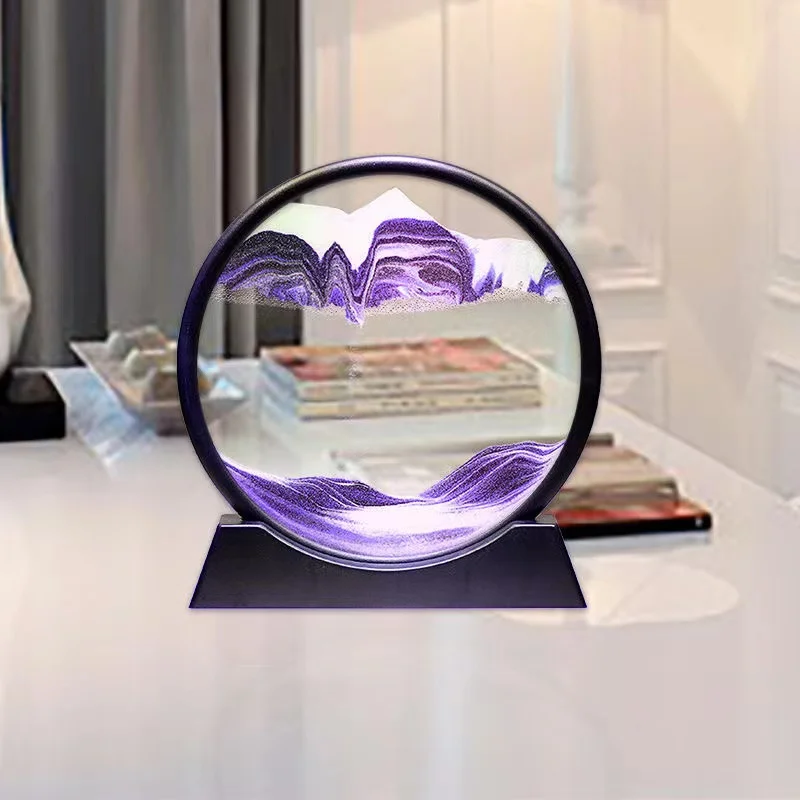 

Moving Sand Art Picture Round Glass 3D Hourglass Deep Sea Sandscape In Motion Display Flowing Sand Frame 7/12inch For Home Decor