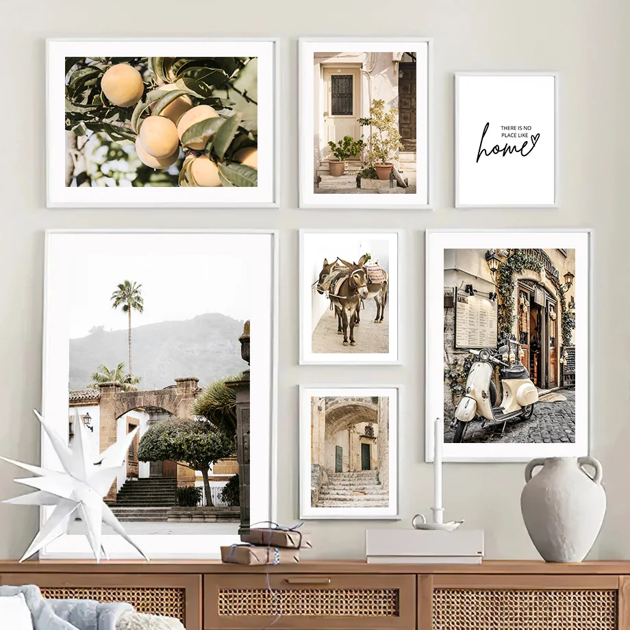 

Cafe Motorcycle Donkey Peach Landscape Wall Art Canvas Painting Nordic Posters And Prints Wall Pictures For Living Room Decor