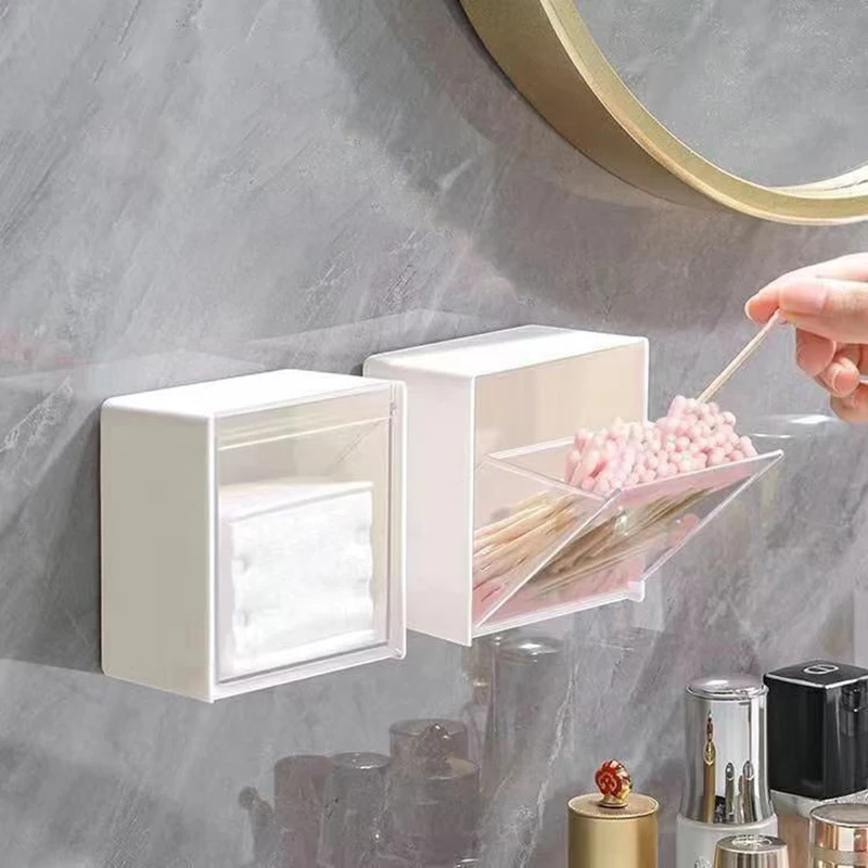 

Transparent Plastic Wall Shelf Makeup for Cotton Swabs Makeup Organizer Small Things Storage Jewelry Boxes Bathroom Accessories