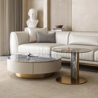 light luxury rock plate round tea table modern simple small family designer high end creative living room high and low combinati