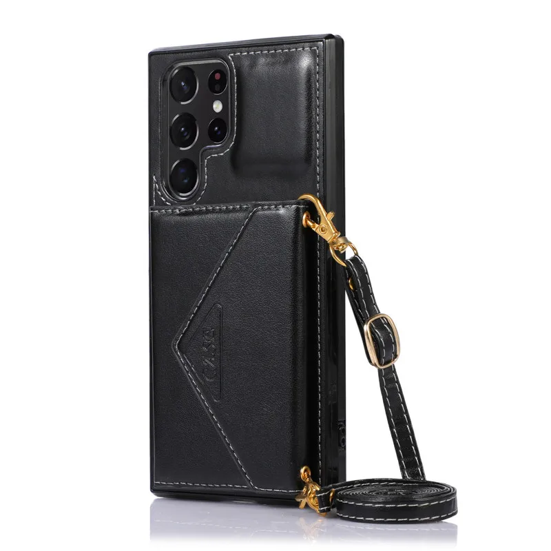 Wallet Phone Case For Samsung Galaxy S22 S21 S20 Fe Plus Ultra Card Slot Holder Lanyard Strap Zipper Bag Purse Leather Cover