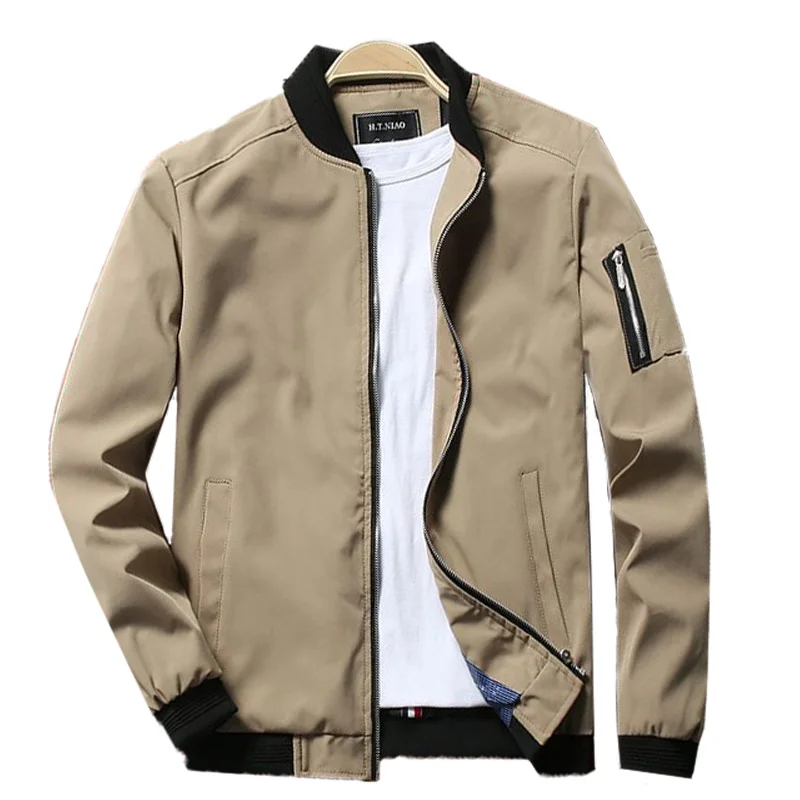 

Mens Bomber Zipper Jacket Male Casual Streetwear Hip Hop Slim Fit Pilot Spring New khaki Coat Plus Size Men Clothing