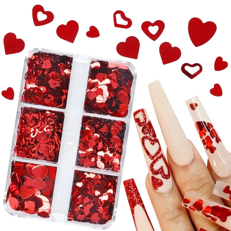 

Valentine's Day Mixed Valentine's Day Nail Sequins Shiny Red Love Heart Glitter Flakes Supplies For Professionals Accessories