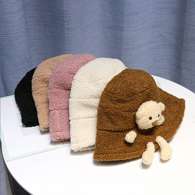 Женская зимняя пушистая плюшевая теплая Панама милая 3D мягкая Мишка с широкими