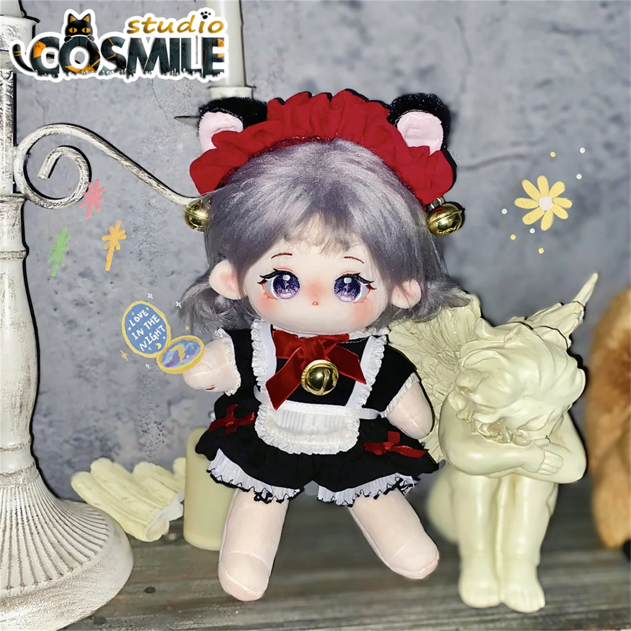 

No Attributes Cat Neko Black Blue Maid Costume Dress Skirt Suit for 20cm 25cm Plush Doll Stuffed Clothes Plushie Clothing LR