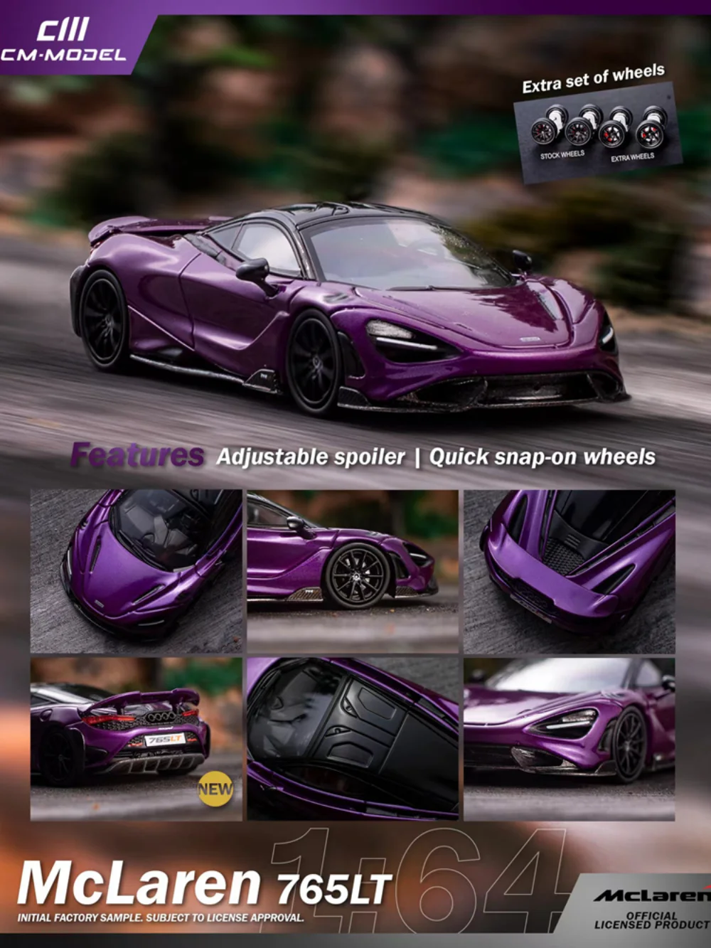 

Модель автомобиля McLaren765LT, подвеска из сплава под давлением, модель автомобиля с подвижным хвостом для детей и взрослых, коллекционная искусственная кожа, 1:64