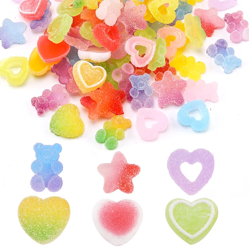 

30/60 шт. полимерные декоративные смешанные рисунки медвежьи сердца с плоским основанием, аксессуары для волос «сделай сам», аксессуары для т...