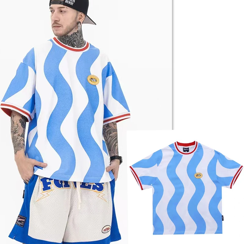 

High Quality Wavy Stripe Number 10 Print T-Shirt Men Women Best Quality Vintage Oversized T Shirt Tops Tee
