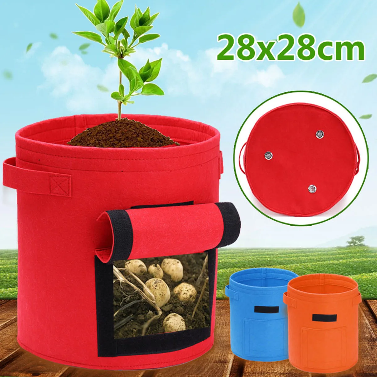 

5 Gallon Felt Plant Grow Bags Nonwoven Fabric Garden Potato Pot Greenhouse Vegetable Growing Bags Planting Tools 28x28cm